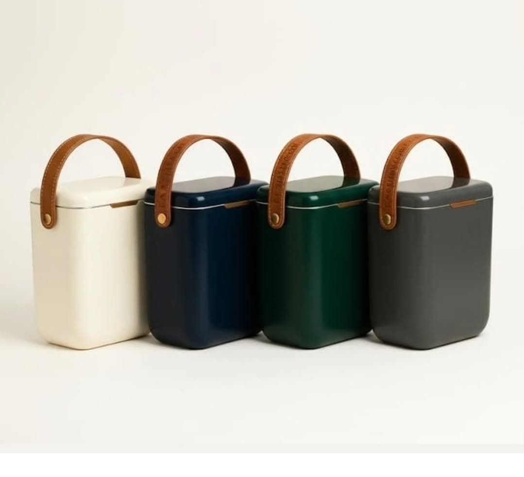 Cooler Box with Leather Carry Strap, Cream