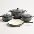 Chef’s Choice 7-Piece Heavy Weight Cast Iron Cookware Set – Enamel Coated Dutch Ovens &amp; Frying Pan with Lids – Oven Safe, Induction Ready, Non-Stick for Gas, Electric &amp; Ceramic (Grey)
