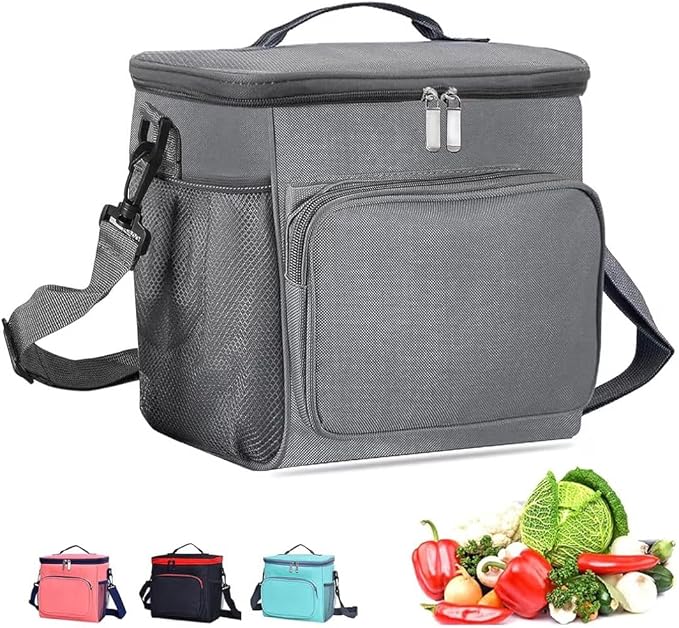 arge Insulated Lunch Bags for Men and Women, Waterproof Reusable Picnic Bag with Detachable Adjustable Shoulder Straps, Lightweight Leakproof Pack for Work/Picnic/School (Grey)