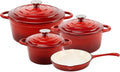 Chefs Choice 7-Piece Cast Iron Cookware Set – Enamel Coated Dutch Ovens and Skillet – Nonstick, Oven Safe Pots and Pans with Lids for Baking, Frying, Roasting, and Slow Cooking (Red)