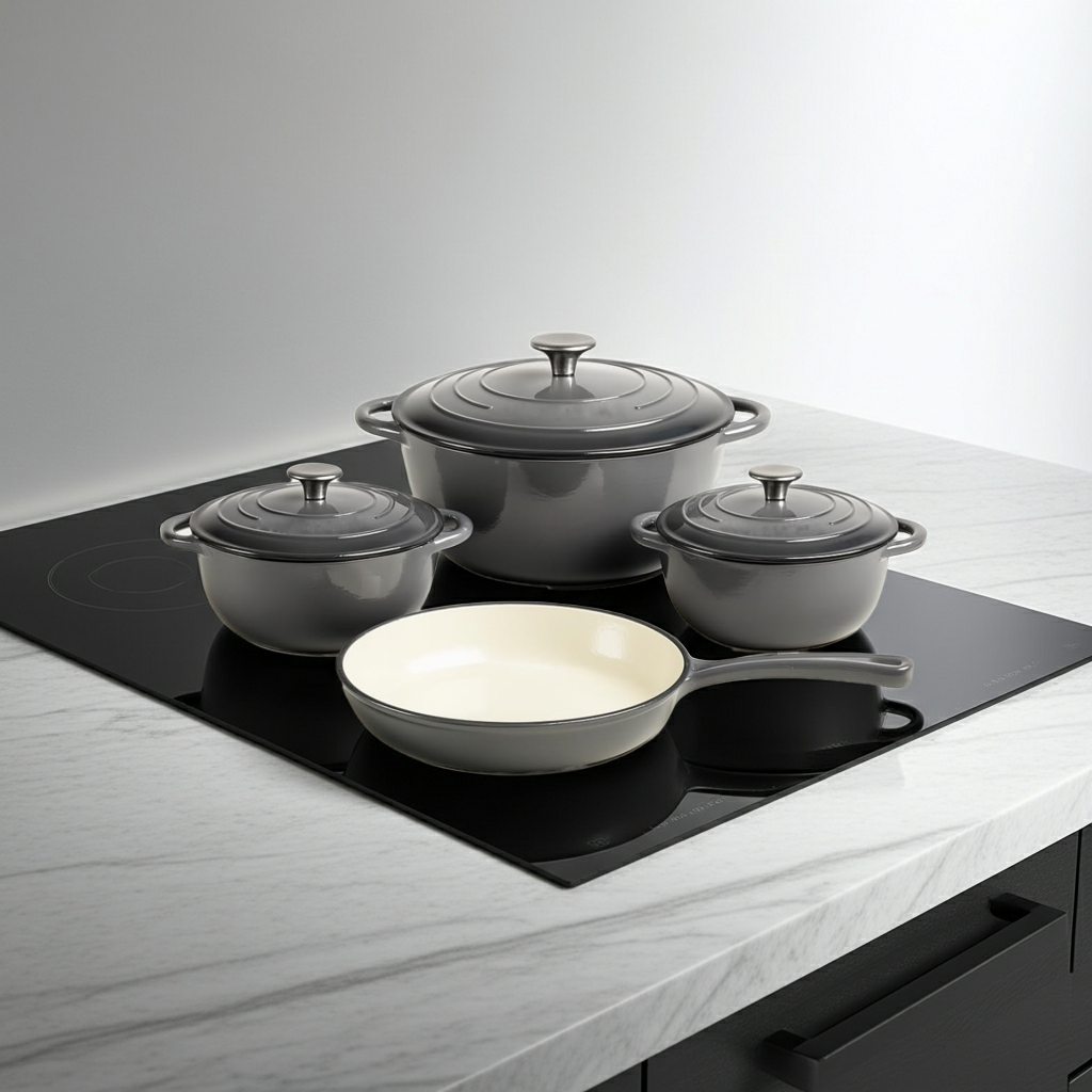 7-Piece Heavy Cast Iron Cookware Set – Enamel Coated, Induction Ready