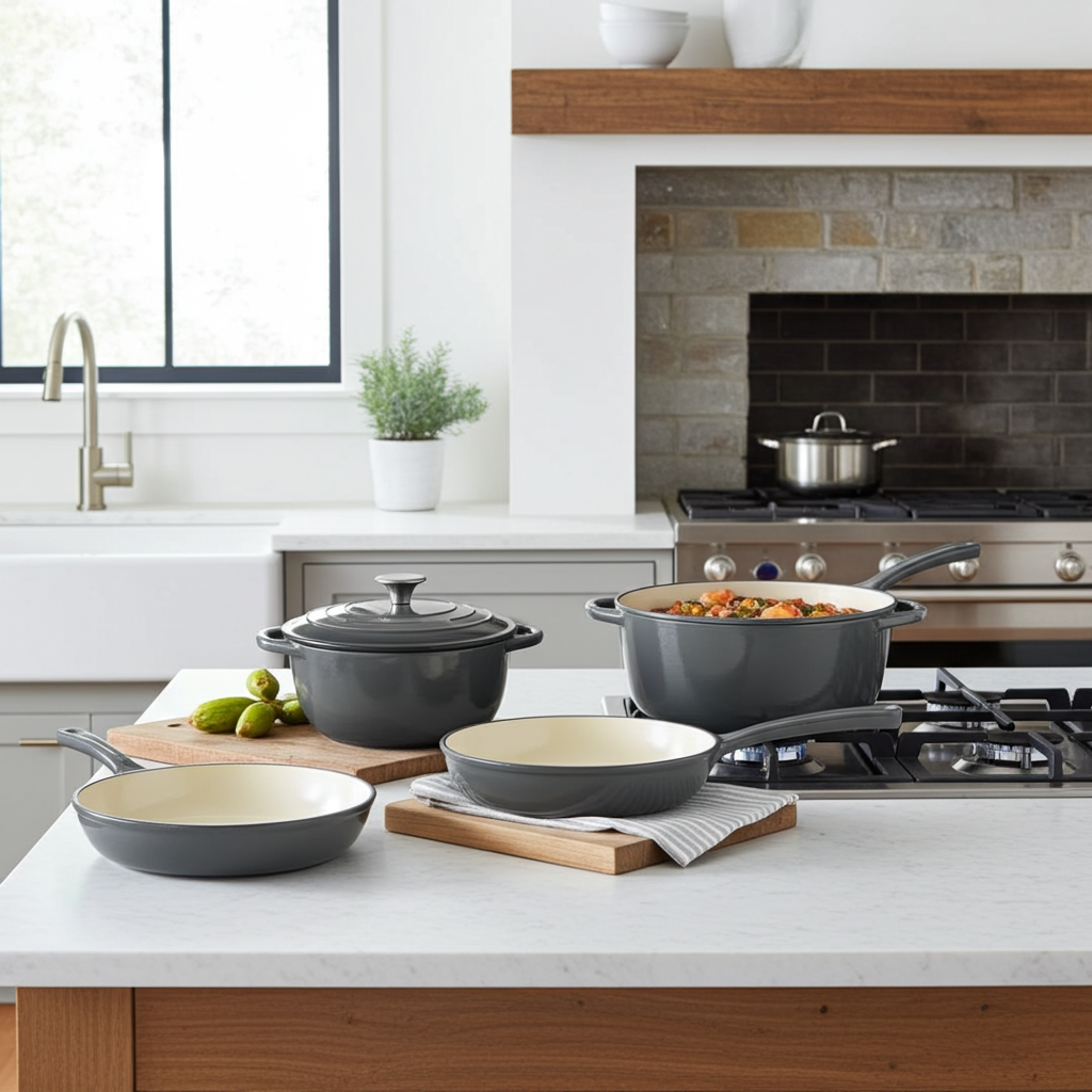 7-Piece Heavy Cast Iron Cookware Set – Enamel Coated, Induction Ready