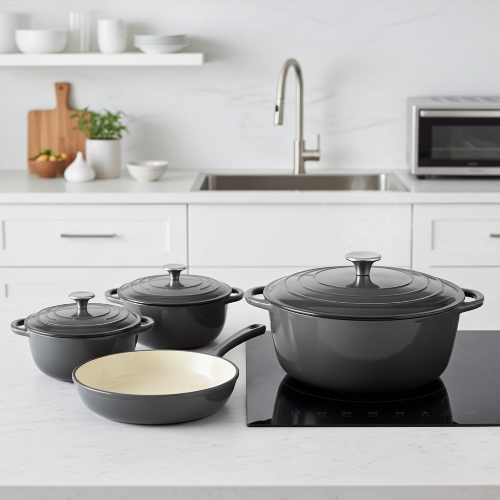 7-Piece Heavy Cast Iron Cookware Set – Enamel Coated, Induction Ready